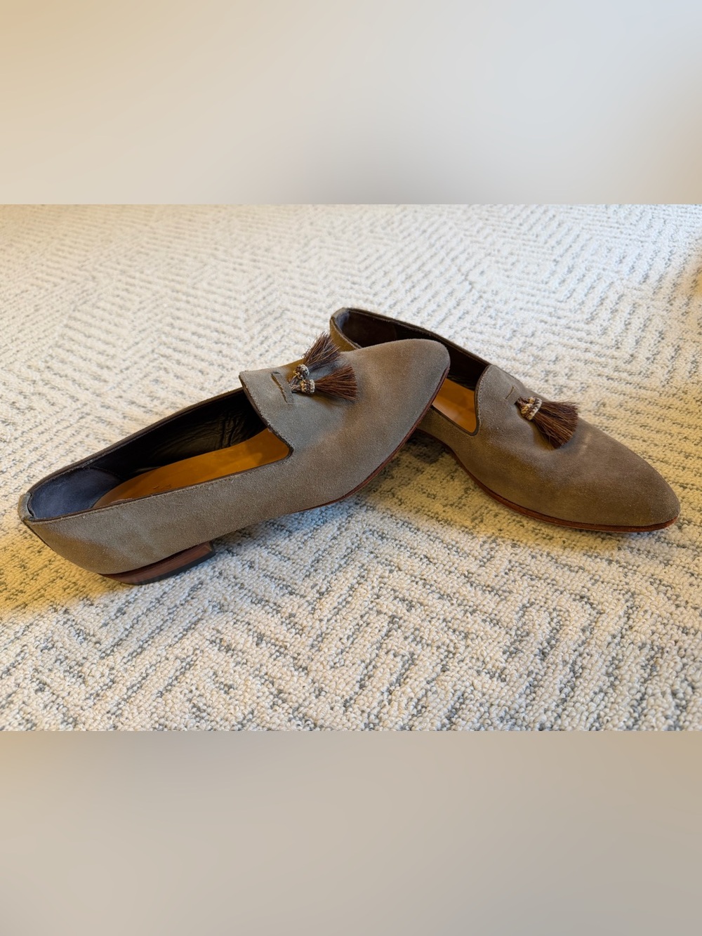 Lucchese Women's Suede Tassel Loafers in Taupe Brown